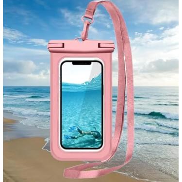 Imagem de Bolsa impermeável flutuante universal, bolsa seca subaquática para iPhone | Samsung Galaxy | Google Pixel | Motorola Phone abaixo de 9 polegadas, capa flutuante essencial para férias, rosa