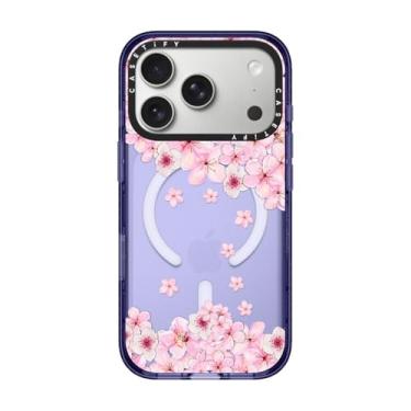 Imagem de CASETiFY Capa Impact para iPhone 17 Pro [fina/compatível com Magsafe/2,5 m. Proteção contra quedas de grau militar 4X] - Sakura Cherry Saturday - Azul macio