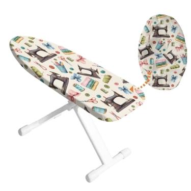 Imagem de HUISEFOR Mini capa de tábua de passar roupa padrão de costura protetor de tábua de passar roupa de mesa lavável com borda elástica capa de ferro fácil de instalar para tábuas