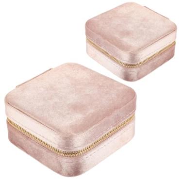 Imagem de Mini organizador de joias portátil para viagens - estojo de veludo para anéis, brincos, colares com zíper dourado - presente de meia para mulheres meninas adolescentes - rosa rosa - conjunto de 2