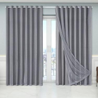 Imagem de Cortina Dual Forro Microfibra c/ Voil Xadrez 2,70m x 2,30m 100% Poliés