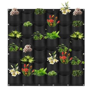 Imagem de Vaso de parede | Bolsa de cultivo de flores pendurável | 36 bolsos bolsa de feltro vertical decoração para morango tomate para cerca, casa, varanda, jardim