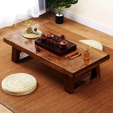 Imagem de HYUIO Mesa de centro de madeira, mesa central de bambu, mesa de chão grande, mesa de chá de tatame japonês para bandeja de café da manhã (80 x 50 cm)