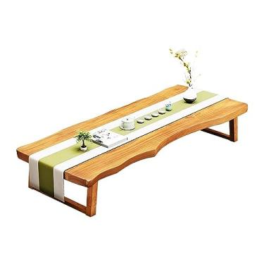 Imagem de HYUIO Mesa de centro grande de madeira maciça, mesa de chão japonesa, mesa de jantar portátil de tatame, mesa baixa para sentar no chão, mesa de altar para meditação e práticas espirituais, 100 x 50 x