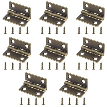 Imagem de HOJLKLD 8 peças mini dobradiças de latão sólido de 2,5 cm, dobradiças dobráveis com 32 parafusos para gaveta armário armário caixa de joias pequena caixa de madeira (Bronze, 2,5 cm)
