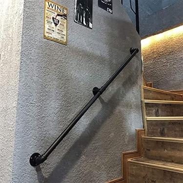 Imagem de Corrimão de escada - kit completo, corrimão de tubo preto industrial de escada com suporte de montagem na parede, casa contra a parede, grades internas e externas para idosos (tamanho: 2,1 m)