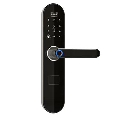 Imagem de Fechadura de porta inteligente com impressão digital, campainha, fechadura eletrônica, código, cartão, chave, fechadura digital para segurança doméstica (cor: E) (E)