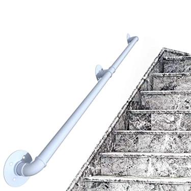 Imagem de Corrimão de escada - kit completo, corrimão de tubo branco industrial de escada com suporte de montagem na parede, casa contra a parede, grades internas e externas para idosos (tamanho: 5,2 m)