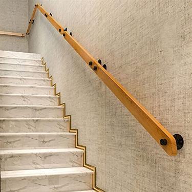 Imagem de Corrimão de escada de madeira maciça antiderrapante, casa contra a parede, loft interno, corrimão antigo, corrimão, cerca de arte de trilho de suporte de corredor (tamanho: 300 cm)