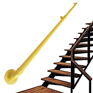 Imagem de Corrimão de escada - kit completo, corrimão de tubo amarelo industrial de escada com suporte de parede, casa contra a parede, grades internas e externas para idosos (tamanho: 5,8 m)