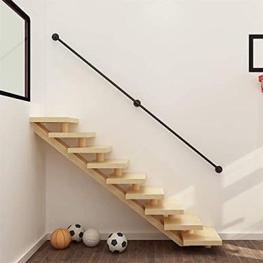 Imagem de Corrimão de escada - kit completo, corrimão de tubo preto industrial de escada com suporte de parede, casa contra a parede, grades internas e externas para idosos (tamanho: 2,7 m)