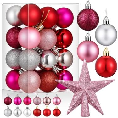 Imagem de RoundFunny Conjunto de 25 mini enfeites de bolas de Natal, enfeite de bola de 3,8 cm, enfeite de bola de estrela para decoração de festa (cores frescas)