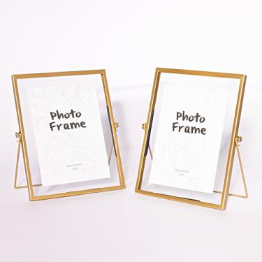 Imagem de Kit com 2 Porta Retratos Retangulares em Metal Dourado 20x15cm com Vidro para Fotos – Decoração Minimalista