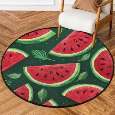 Imagem de Tapete redondo de 1,8 m, melancia, fruta, fofo, macio, tapete circular antiderrapante, lavável, tapete de porta circular para quarto, berçário, sala de estar, cozinha, banheiro, entrada, decoração de