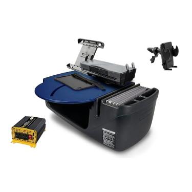 Imagem de AutoExec Mesa de carro Roadmaster para sua estação de trabalho de veículo e escritório móvel, azul, com inversor de potência de 400 watts, suporte para tablet, suporte de impressora e clipe de