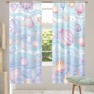 Imagem de 2 conjuntos de painéis de conchas do mar, lindas cortinas transparentes coloridas e arejadas, com filtro leve, painéis de cortina de porta e janela para sala de estar, quarto, jantar, 192 cm de