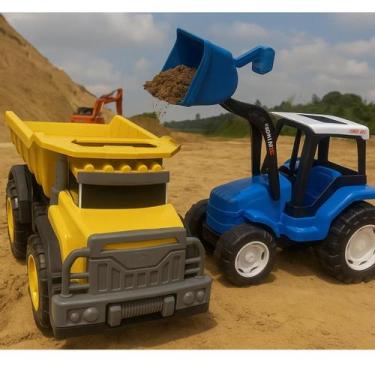 Imagem de Caminhão Caçamba mais Escavadeira Brinquedo Grande Plástico Menino - I