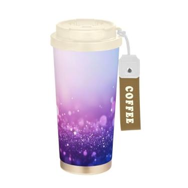 Imagem de SEHANY Caneca de viagem Galaxy Starry Sky de viagem de 500 ml Copos de café reutilizáveis revestidos de cerâmica com tampa à prova de vazamento, parede dupla, isolamento a vácuo, copo de café de aço