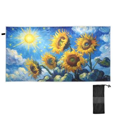 Imagem de Blueangle Toalha de praia com pintura a óleo de girassóis - Toalhas de viagem compactas e leves - Toalha de secagem rápida super absorvente para natação, acampamento e férias (788)