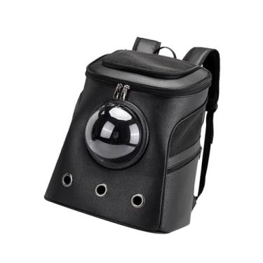 Imagem de IEUDNS Gato mochila transportadora saco de viagem fecho zíper superior couro do plutônio pet viagem transportadora pequeno cão mochila para caminhadas pesca, Preto