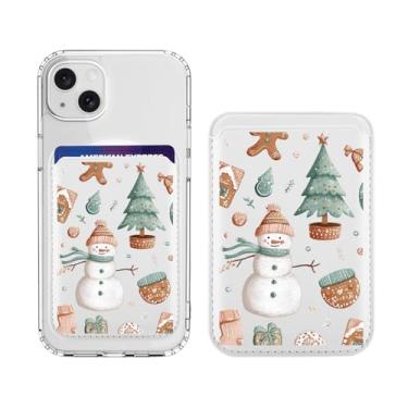 Imagem de BlHMCASE Carteira magnética compatível com MagSafe para iPhone 17/16/15/14/13/12, série Bonita árvore de Natal, boneco de neve, branco para porta-cartões Magsafe para mulheres adolescentes e meninas