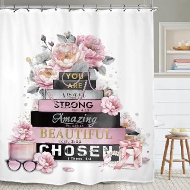 Imagem de Yookeb Fahion Quotes Cortina de Chuveiro para Banheiro Flor Rosa 152 cm por 188 cm Perfume Mulher Senhora Inspirador Motivacional Positivo Poliéster Tecido 12 Ganchos de Plástico Decoração Impermeável