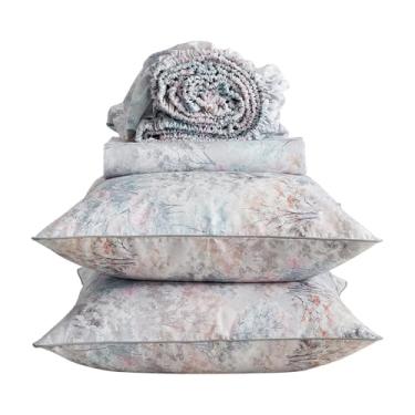 Imagem de Puralens Jogo de lençol King de percal chique com estampa de árvore gasta, 100% algodão, com bolso profundo, vintage, floresta, cinza e macio, conjunto de cama de fazenda de luxo, 4 peças