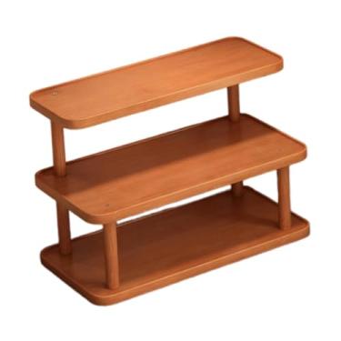 Imagem de IEUDNS Suporte expositor de 3 níveis com porta-copos, multifuncional, rústico, em madeira, para perfumes e pequenos objetos de decoração, ideal para, 50cm