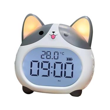 Imagem de Ｂｅｓｇａ Despertador Corgi para Crianças, Visor Nítido, Leve, Portátil, Versátil, 6 Tons de Alarme, Relógio Fofo de Cachorro para Dormitório, Mesa de, Cinza