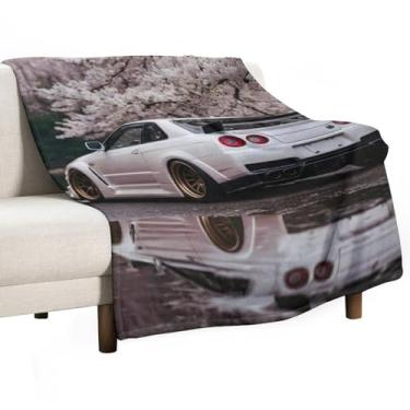 Imagem de HouLaiZhe Cobertor super macio de flanela modificado R34 JDM esportivo flor de cerejeira cobertores refrescantes leves para sofá-cama cadeira sofá carro viagem ao ar livre leve quente 127 x 178 cm
