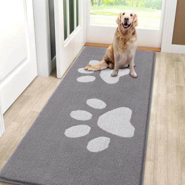 Imagem de Smiry Tapete de porta de cachorro para patas enlameadas 139 x 61 cm, capacho antiderrapante lavável, tapete de entrada absorvente para piso interno, cinza claro