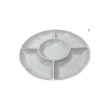 Imagem de Petisqueira Redonda 5 Divisórias, Melamina, Branco, 23cm Diâmetro, para Servir Salgados e Aperitivos