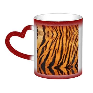 Imagem de Copo de café divertido com estampa listrada de tigre, copo de cerâmica que muda de cor sensível ao calor 12 Oz, para café/chá/leite/cacau, para adolescente/aniversário/festival/presentes