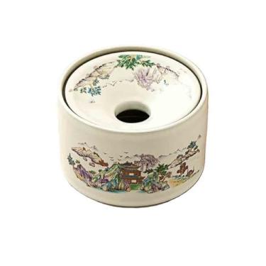 Imagem de Cinzeiro Cinzeiro redondo em formato de funil cerâmica para uso doméstico salas estar. Protege contra poeira e vento possui tampa