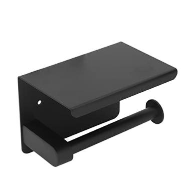 Imagem de Pssopp Suporte de Higiênico de Aço Inoxidável Com Prateleira, Suporte de Rolo de Tecido Autoadesivo Montado na Parede para Banheiro, Cozinha, Sala de Estar, à Prova de Ferrugem e (K9 Nano Preto)