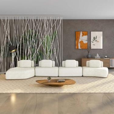 Imagem de Sofá Ilha Sala de Estar Dakota 4 Módulos 626cm Encostos Almofadas Soltas Bouclê Rústico OffWhite G33 - Gran Belo
