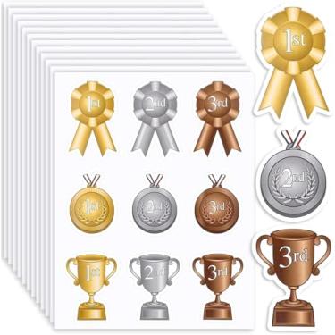 Imagem de Conjunto de medalhas de prêmio, troféus de bronze prata dourada, fitas e medalhas, coleção de reconhecimento de conquistas, prêmios de competição esportiva