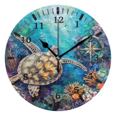 Imagem de CEBUGI Relógio de parede tartaruga marinha operado a bateria relógios redondos silenciosos sem tique-taque relógios de parede para cozinha, banheiro, quarto, escritório, decoração 25,4 cm