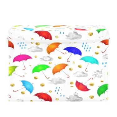 Imagem de Burbuja Caixa de armazenamento de guarda-chuvas com tampa e alças, grande caixa de armazenamento dobrável para prateleiras armário quarto escritório organizador