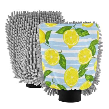 Imagem de STAYTOP Luvas de lavagem de carro com limões amarelos, 2 peças, luvas de microfibra de chenille, sem arranhões, panos de esponja de lavagem ultra absorventes para carros, limpeza doméstica - G