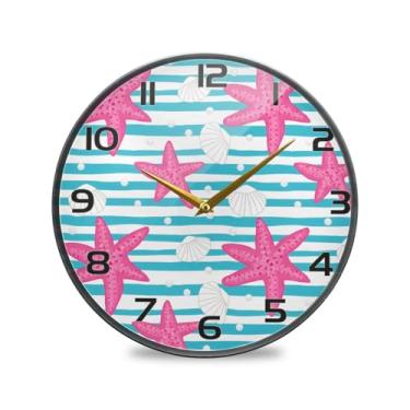Imagem de YETTASBIN Relógio de parede acrílico estrela-do-mar – Silencioso, sem tique-taque, operado por bateria, relógio redondo decorativo criativo para cozinha, sala de estar, banheiro, decoração de