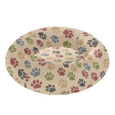 Imagem de SEHANY Cama fofa de cachorro com estampa de pata, removível e lavável, pequena, redonda para gatos, cama fofa super macia para animais de estimação com fundo antiderrapante para cães pequenos, médios