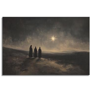 Imagem de perasi Pôster The 3 Wise Men on Their Journey To Bethlehem (The 3 Wise Men on Their Journey To Bethlehem Poster, Dark Moody Christian Christmas), arte de parede de Natal cristã escura e temperamental