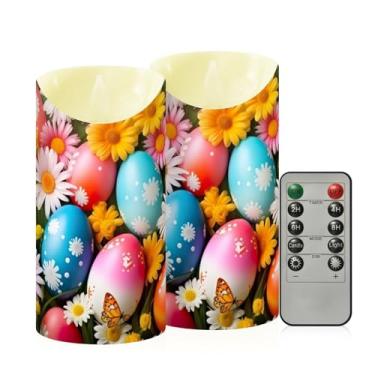 Imagem de Wassud Pacote com 2 ovos e borboletas coloridas (2) velas sem chama com controle remoto, velas realistas cintilantes com temporizador, velas decorativas para Natal, casamento, festa, decoração de casa