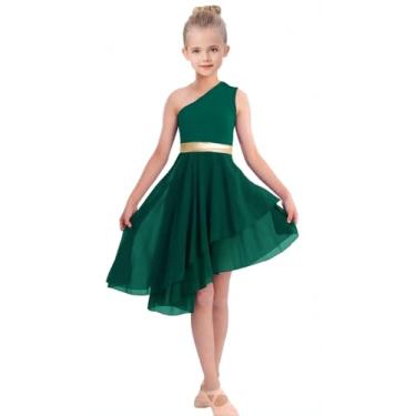 Imagem de ORIDOOR Fantasia de dança de louvor de ombro oblíquo para meninas, cerimônia de adoração irregular de metal dança lírica, 02 - Verde escuro, 7-8 Anos