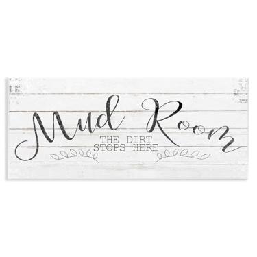 Imagem de Stupell Industries Placa de parede Mud Room The Dirt Stops Here tipografia preta e branca com aparência tábua, 17 x 43 cm, multicolorida