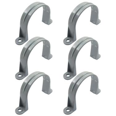 Imagem de BokWin Pacote com 6 tiras de tubo de PVC de 7,6 cm, alça de conduíte de plástico com 2 furos para prender tubos de PVC, conduíte e mangueira, braçadeiras de tubo cinza com clipes de suporte de