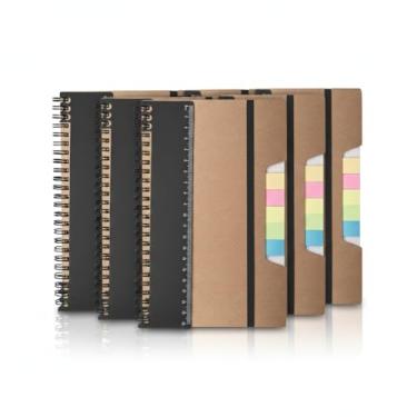Imagem de Caderno Ecológico com Capa de Papel Kraft, 21x14cm, 70 Folhas Pautadas, Régua Destacável, Sticky Notes Coloridos, Bloco de Anotações, Elástico (10, Preto)
