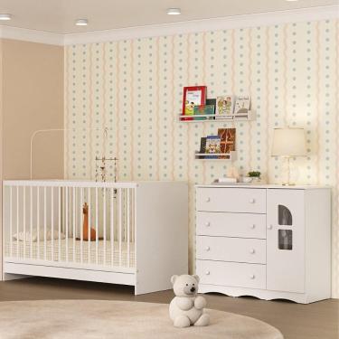 Imagem de Berço 3 em 1 para Colchão 130x60cm com Cômoda 1 Porta 4 Gavetas Liz Multimóveis MP4761