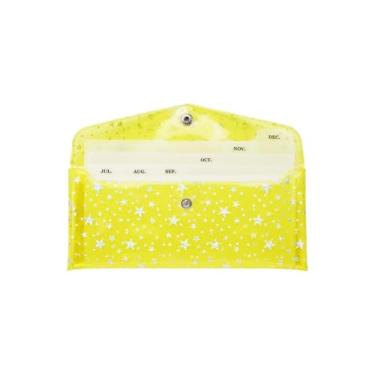 Imagem de Mogoostry Carteira de envelopes de dinheiro com glitter amarelo PVC estrela decoração porta-dinheiro com 6 peças divisórias de bolso e adesivos de aba para planejador de contas, organizador de